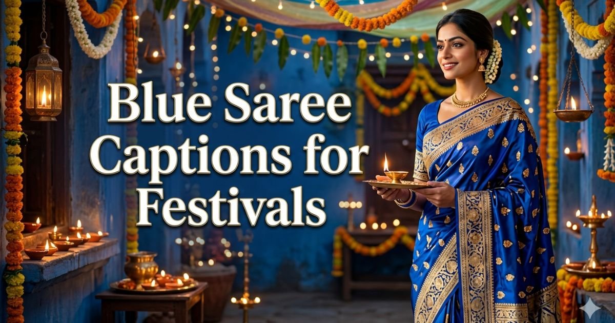 Blue Saree Captions for Festivals