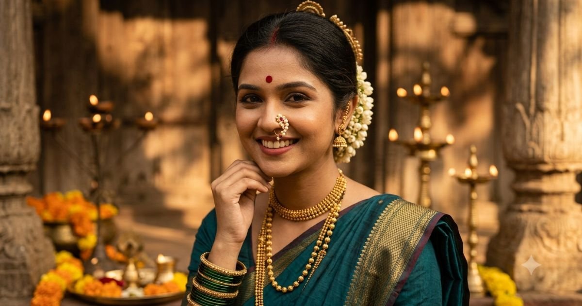 Nauvari Saree Look Captions